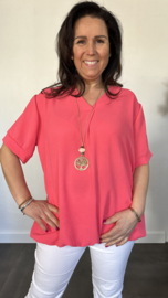 Top Maya korte mouw +SIZE koraal