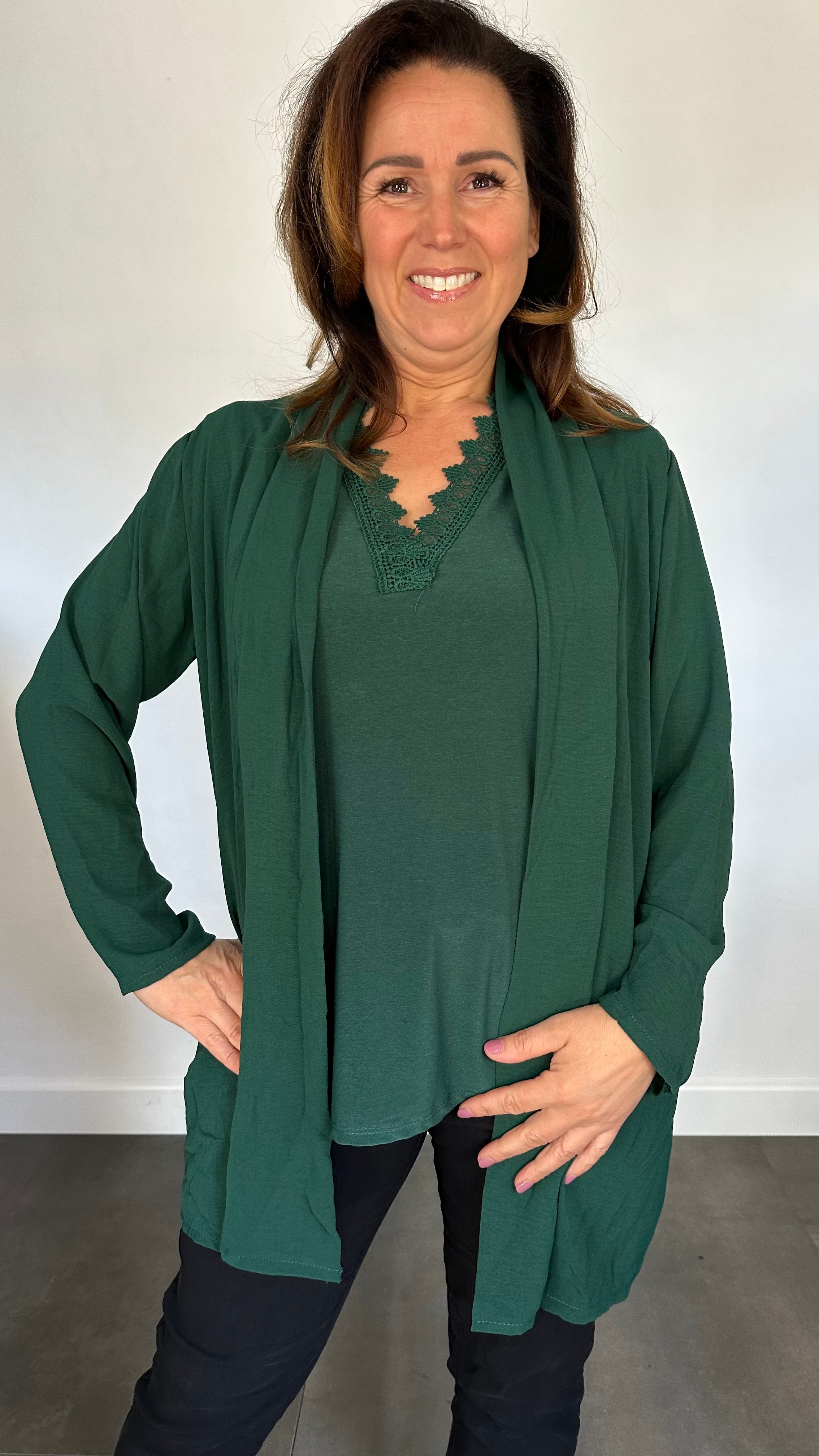 Crepe vest met sjaalkraag Groen