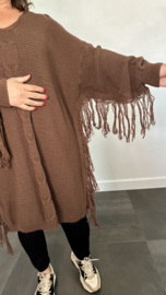 Gebreide oversized trui met franjes bruin