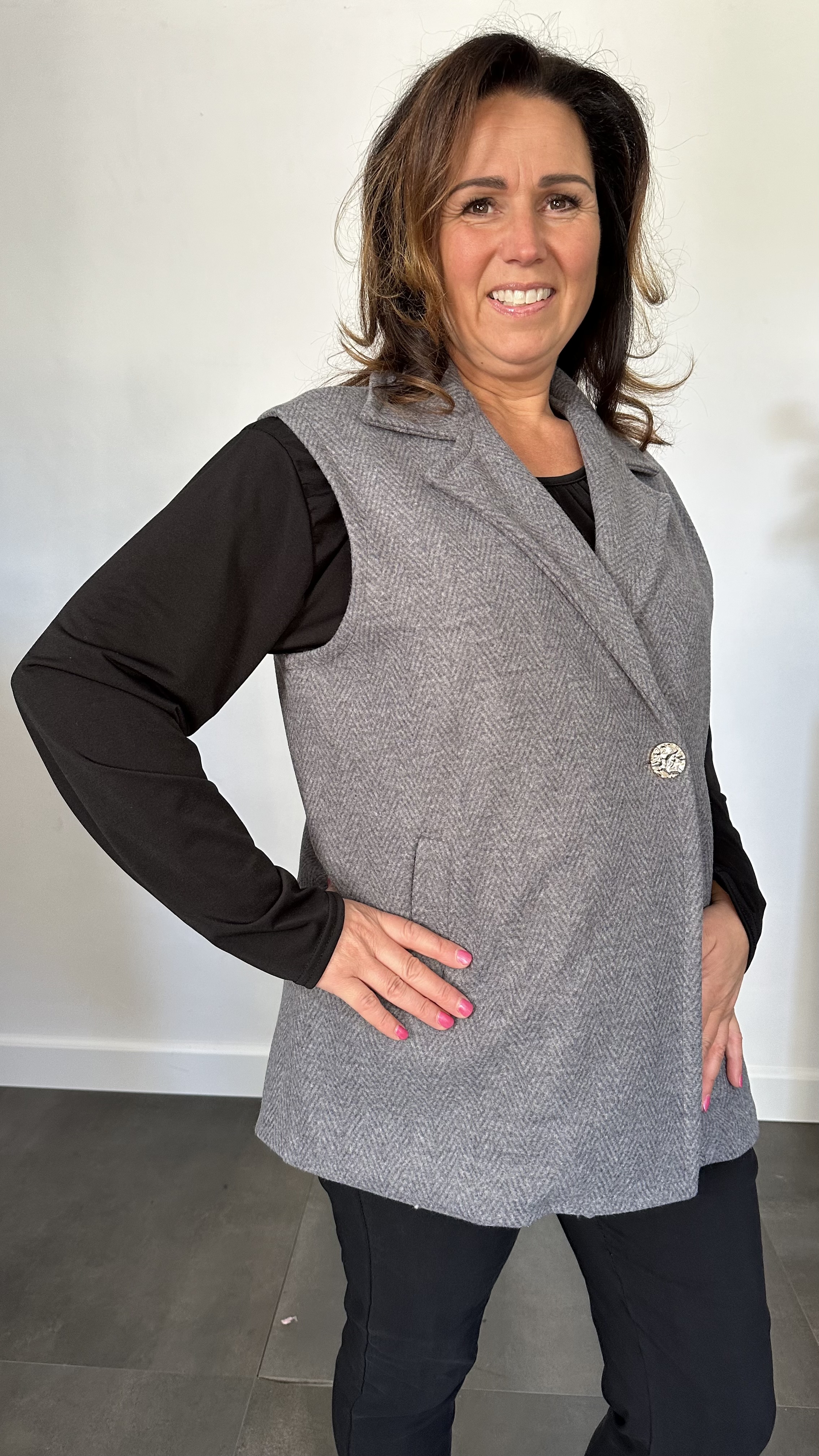 Gilet Jenny visgraad licht grijs
