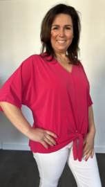 Travel top met strik korte mouw fuchsia