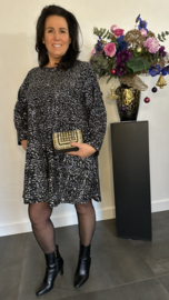 Velvet jurk/ tuniek met pailletten en strik Zwart /zilver