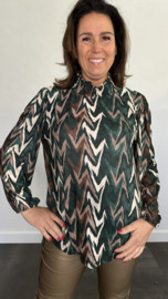 Shirt met gesmokte kraag zig zag soft groen