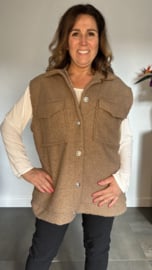 Teddy bodywarmer met knopen camel