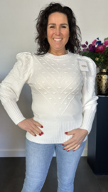 Fijn gebreide trui Julia met pofmouw Ecru