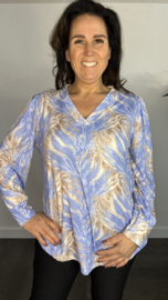 Soft shirt met v-hals en pofmouw tijger flame ijs blauw