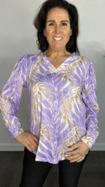 Soft shirt met v-hals en pofmouw tijger flame lila