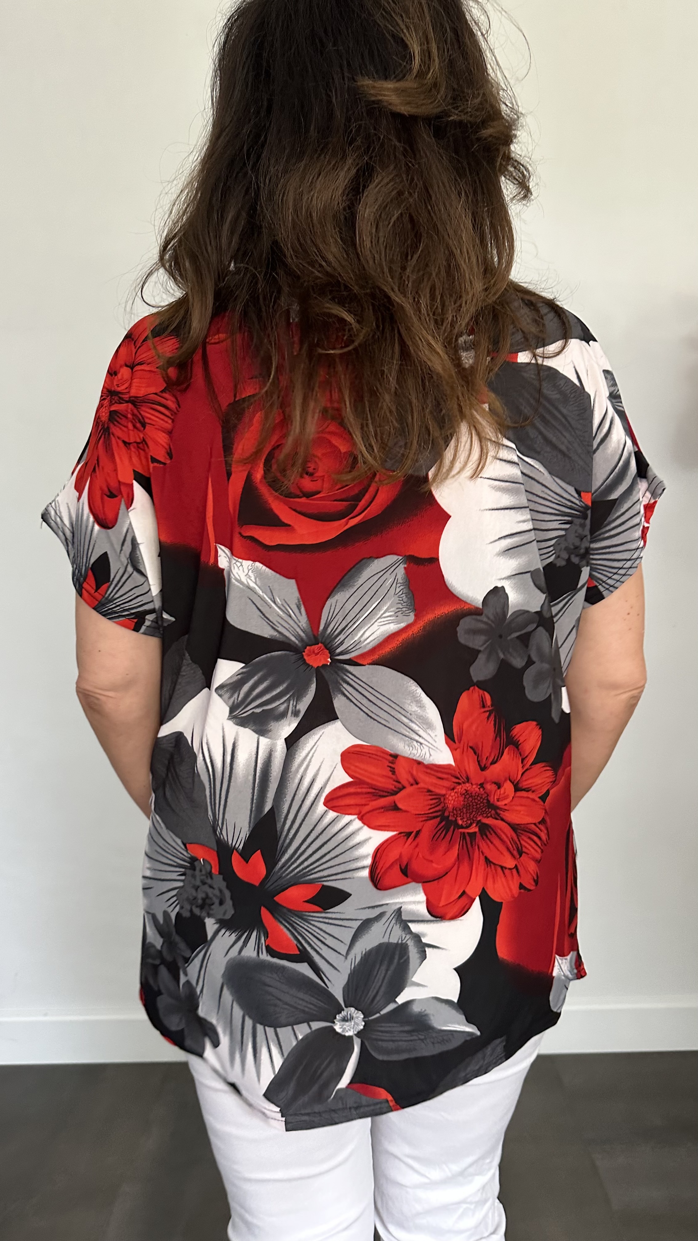 Shirt Zipp gebloemd rood