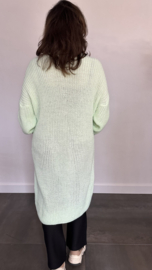 Lang grof gebreid vest met pofmouw licht groen