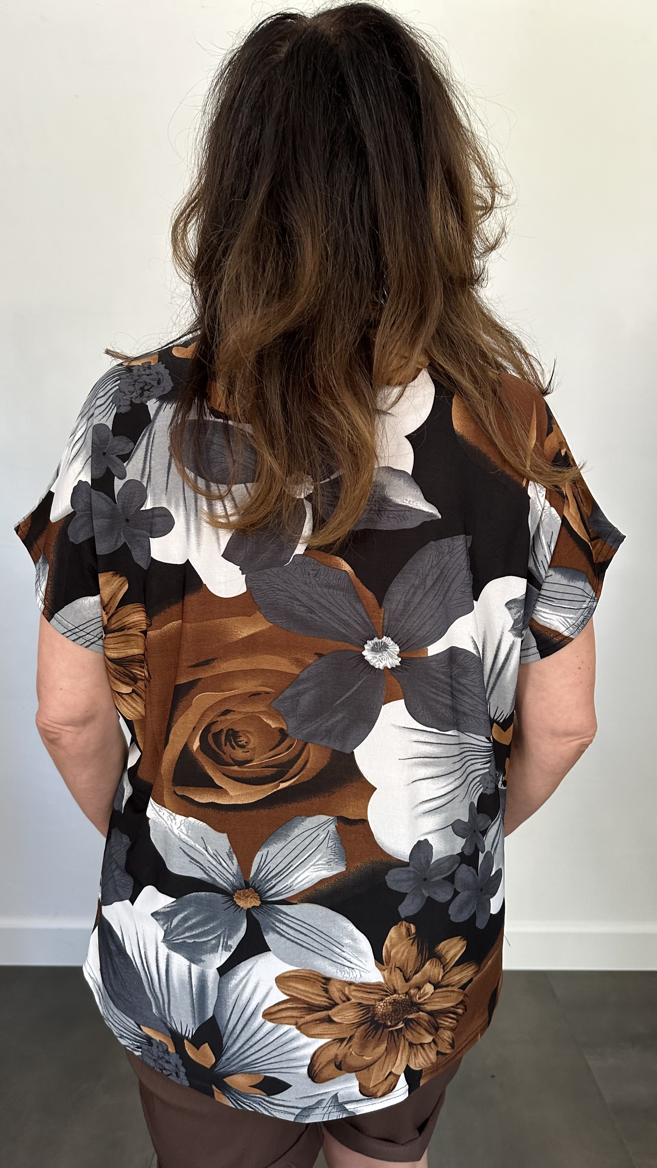 Shirt Zipp gebloemd bruin