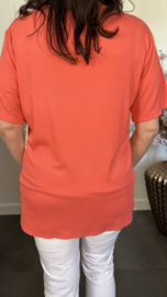 Ribbel shirt met kanten V-hals Koraal