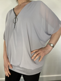 Blouse met boord new zipp korte mouw licht grijs