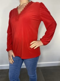 Shirt met kant Diana lange mouw rood