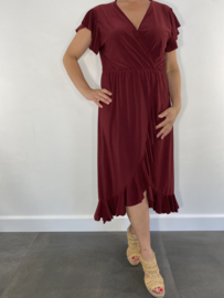 Stretch overslag jurk bordeaux
