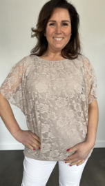 Blouse met boord KANT zand