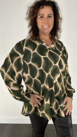 Velvet shirt met v-hals en pofmouw giraffe +SIZE army