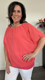 Blouse met boord korte mouw +SIZE koraal