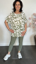Linnenlook shirt Waves wit/ army