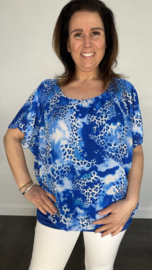 Blouse met boord cheeta kobalt