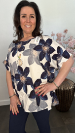 Gebloemd shirt Vera met ketting Marine