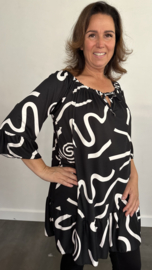 Soft shirt/ tuniek fantasy met strook zwart/wit