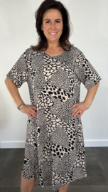 A-lijn jurk croco zwart /zand +SIZE