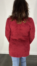 Fluffy vest met knoopsluiting bordeaux