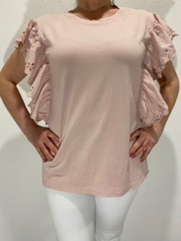 T-shirt met broderie ruche oud roze SALE