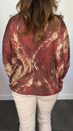 Glitter top met elastiek waves bordeaux