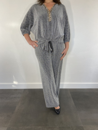 Glitter broek met strik en wijde pijp zilver