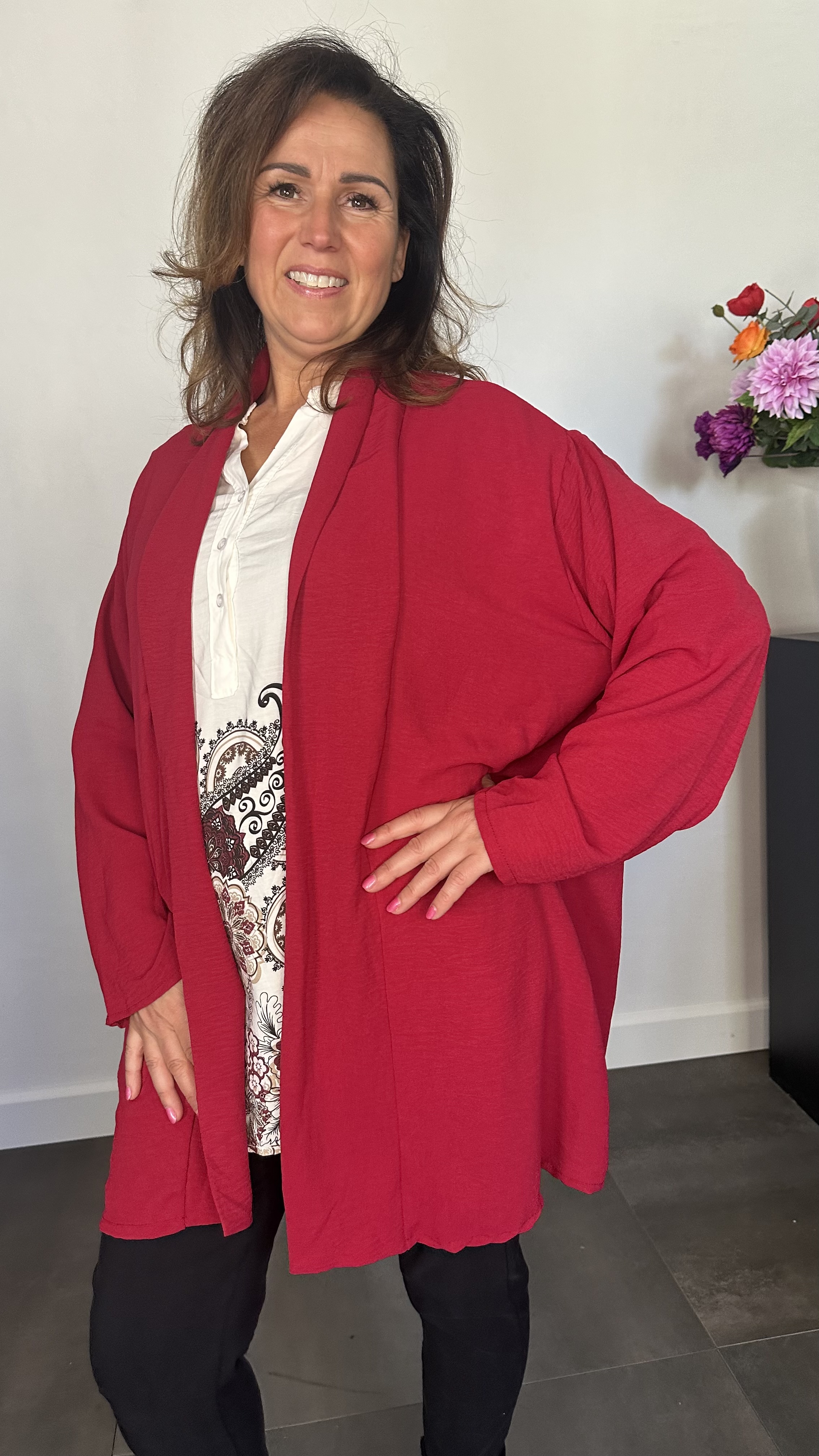 Crepe vest met sjaalkraag rood