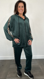 SALE 2-Delig velvet comfy pak met panter streep donker groen