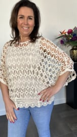 Gehaakte top Ibiza diamant ecru/ beige