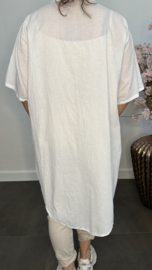 Broderie tuniek met knoop Wit