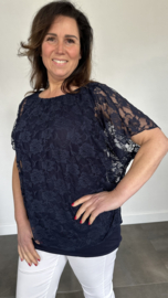 Blouse met boord KANT marine