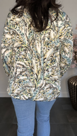 Ballon shirt met elastiek Palm veer wit /groen/turquoise