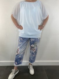 Joggingbroek licht denim gebloemd +size