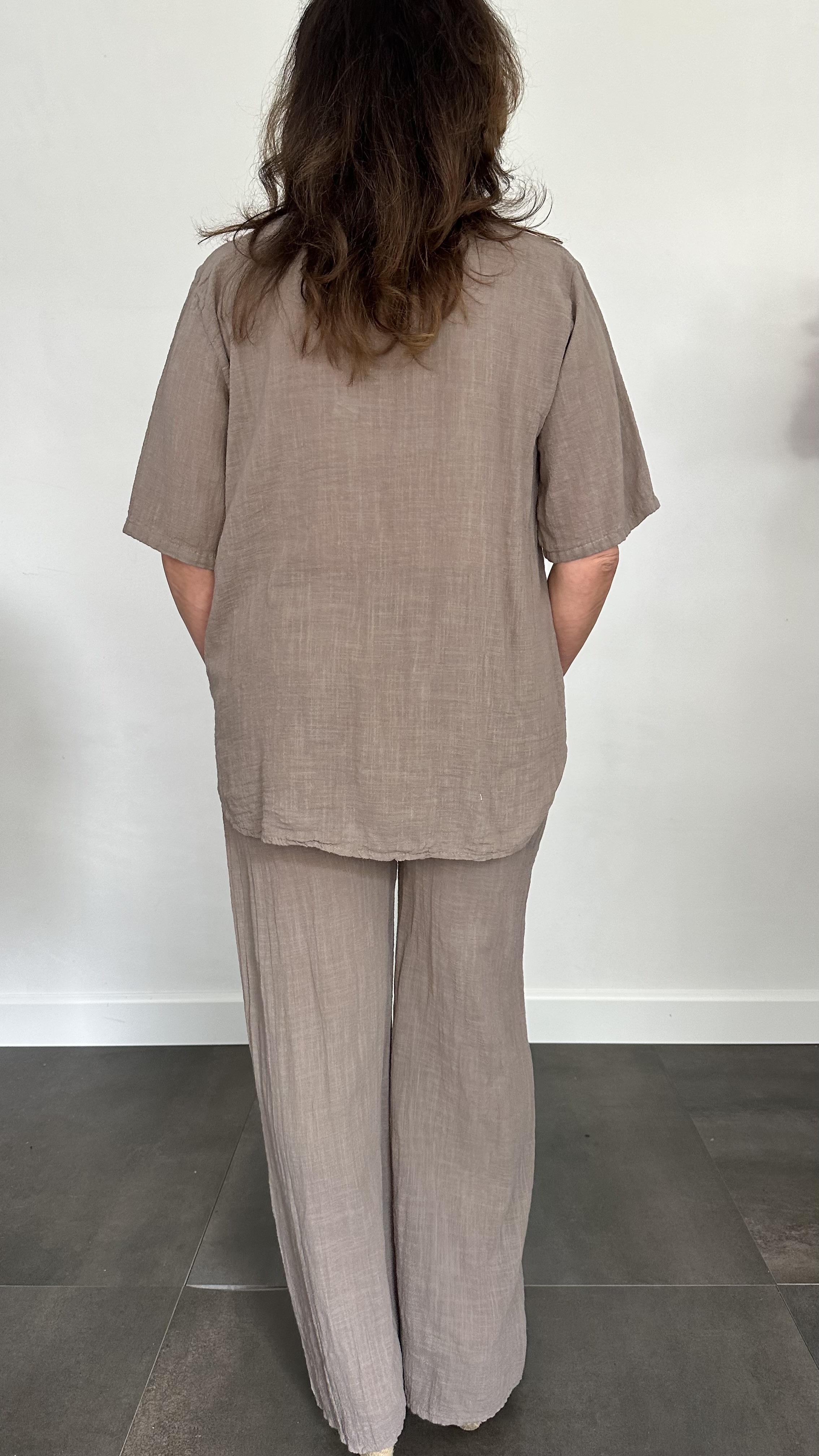 2-Delig linnenlook pak taupe