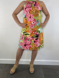 Halter jurk passiebloem lime