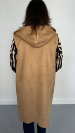 Suedine/ teddy bodywarmer met rits camel --SALE--