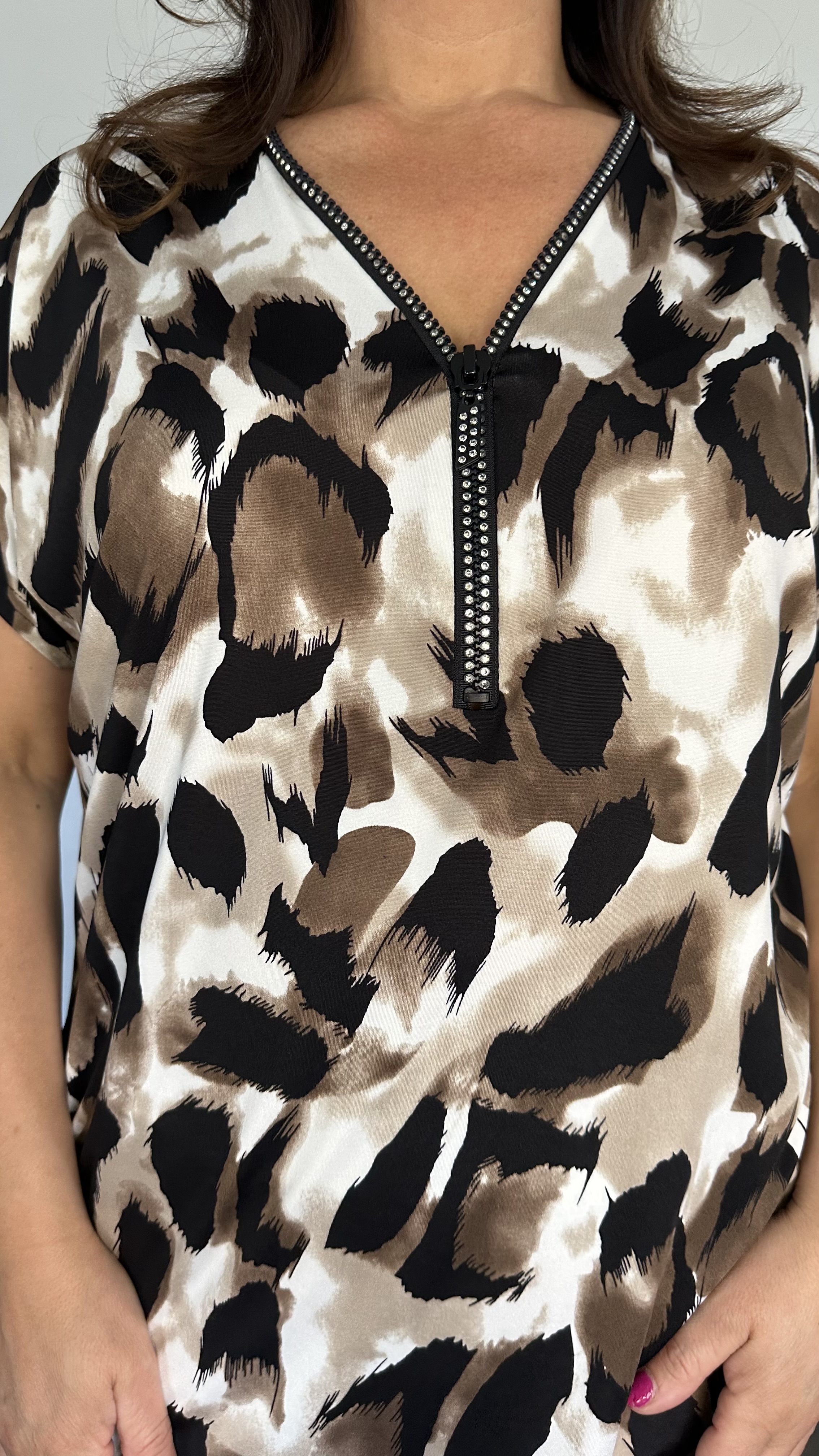 Shirt Zipp panter bruin