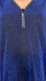 Top "glitter zipp" sparkle lines kobalt blauw
