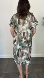 Stretch jurk Gold marble flower army