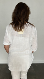 Linnenlook blouse met knoop wit