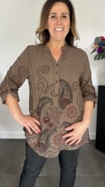 Blouse paisley met knoopjes bruin/wijnrood
