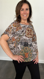 Blouse met boord paisley zwart wit bruin