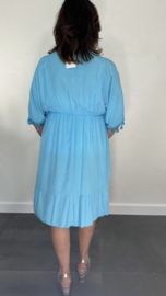 Korte jurk Roxy met elastiek turquoise