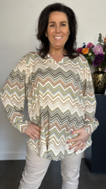 Soft shirt met v-hals en pofmouw Zig zag army