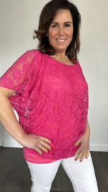 Blouse met boord KANT fuchsia