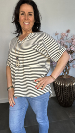 T-Shirt gestreept met ketting Zwart